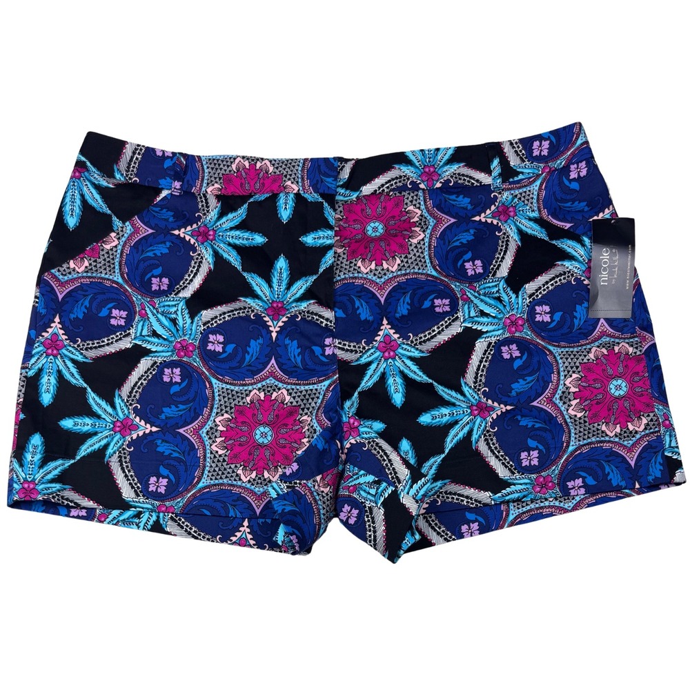 NWT Nicole Miller Shorts Women Maiolica Magic Tropical Floral Sz 14‎ Beach Girly